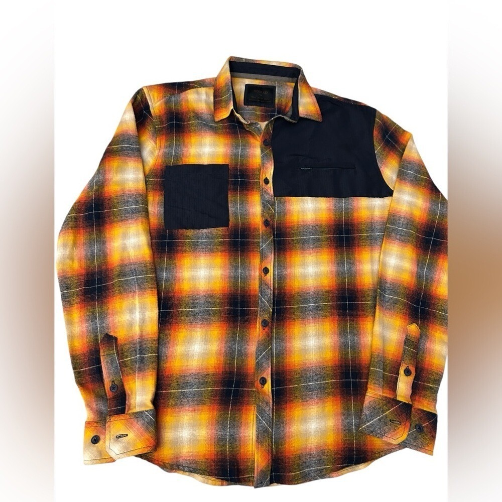 NOMAD Plaid‎ Flannel Button Down Shirt Men's Med Orange Navy Gray